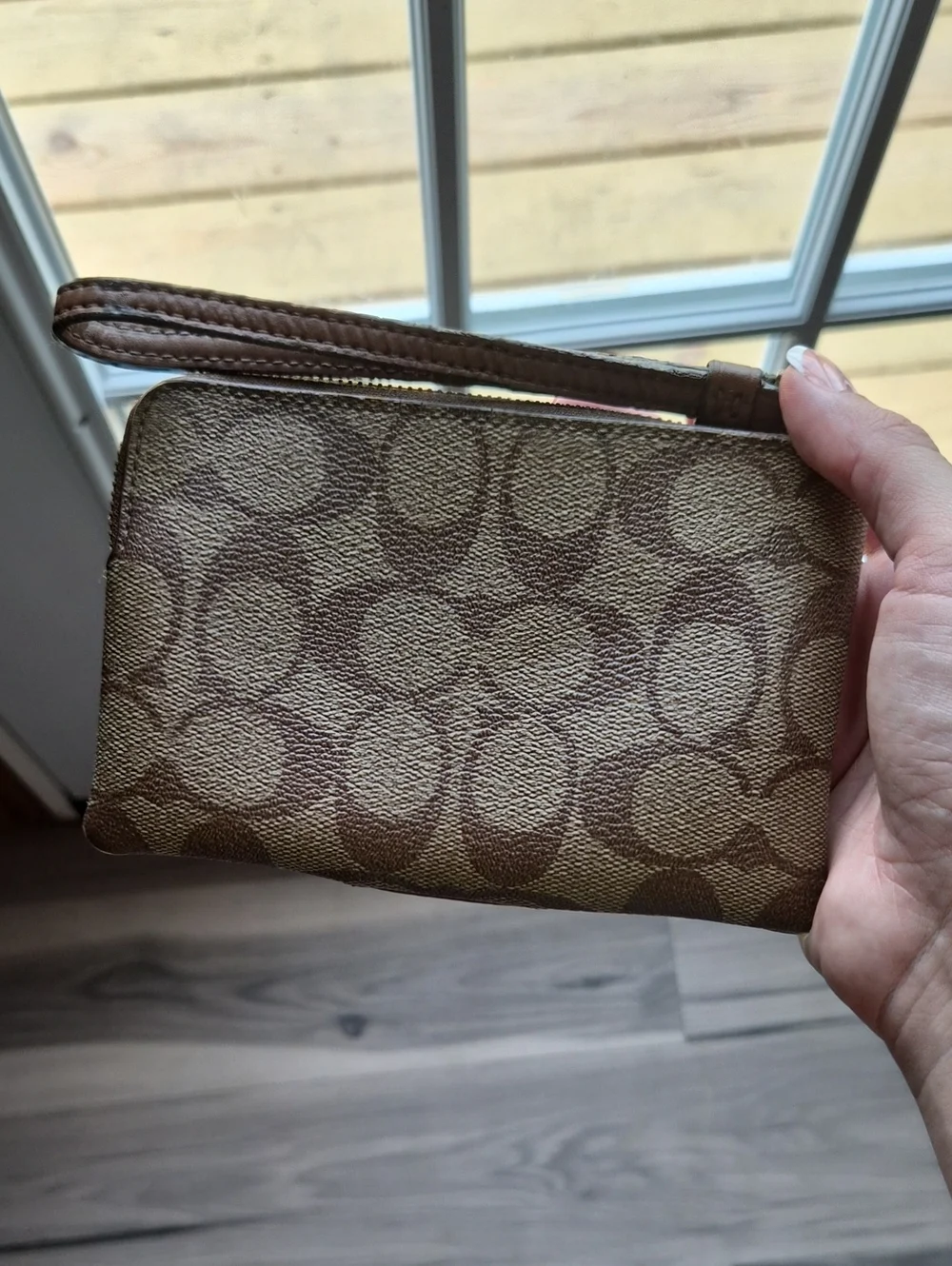 COACH Signature Canvas Wristlet in Brown and Tan Y2K